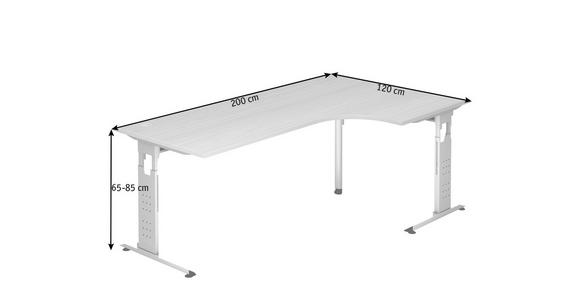 ECKSCHREIBTISCH 200/120/65-85 cm  in Silberfarben, Buchefarben  - Silberfarben/Buchefarben, KONVENTIONELL, Holzwerkstoff/Metall (200/120/65-85cm) - Venda