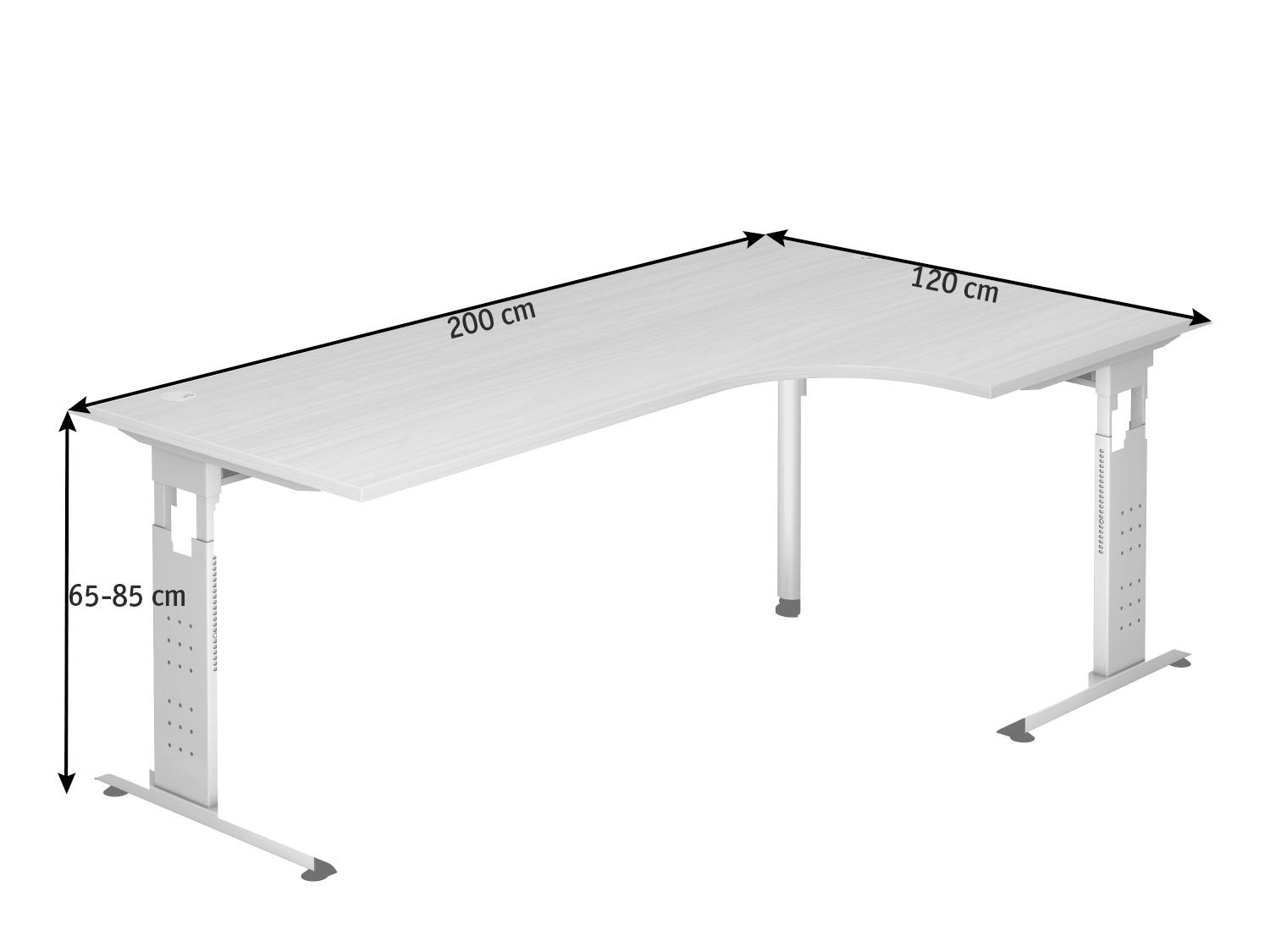 ECKSCHREIBTISCH 200/120/65-85 cm  in Silberfarben, Buchefarben  - Silberfarben/Buchefarben, KONVENTIONELL, Holzwerkstoff/Metall (200/120/65-85cm) - Venda