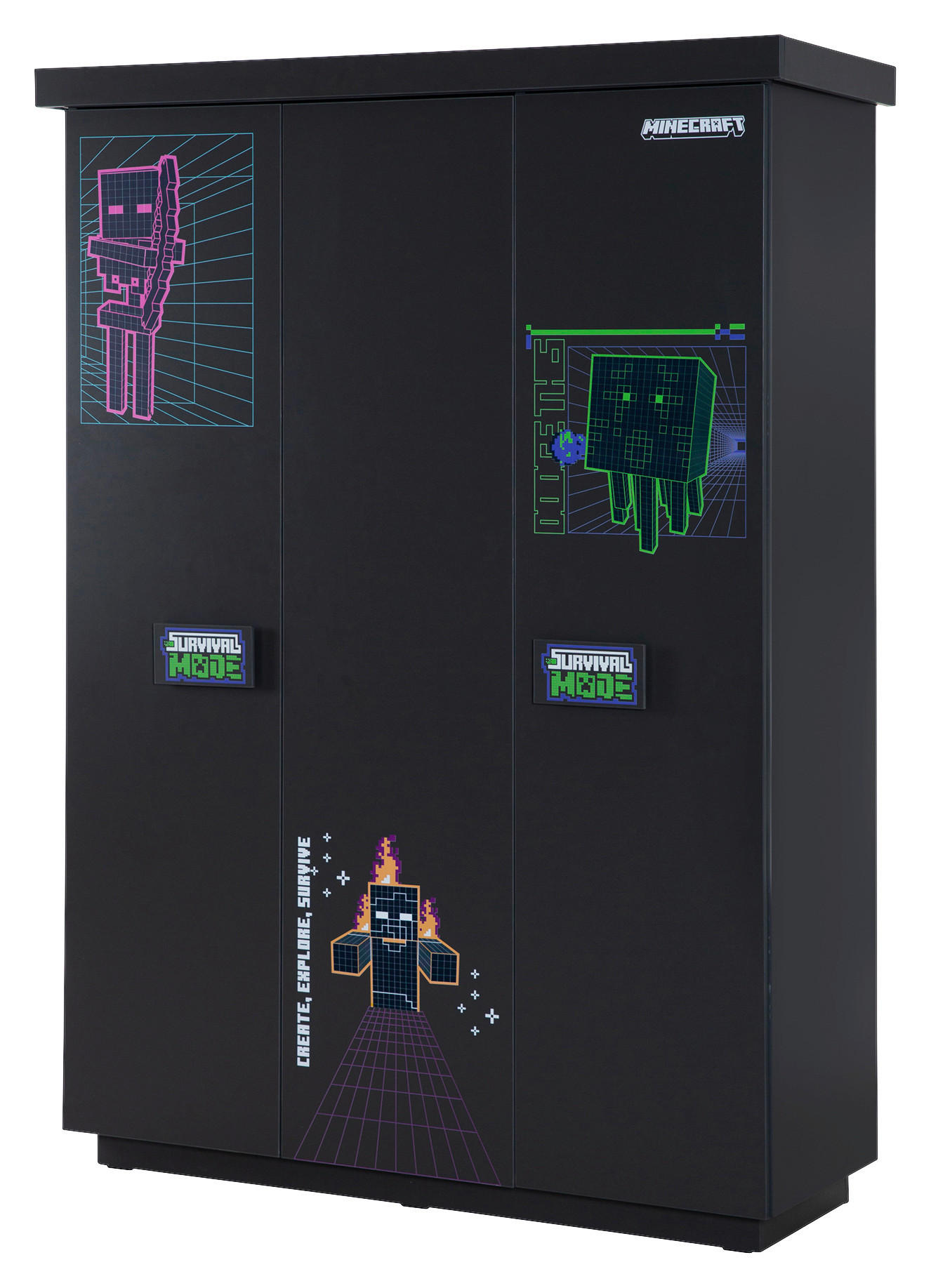 KLEIDERSCHRANK 3-türig Anthrazit  - Anthrazit/Weiß, MODERN, Holzwerkstoff (134/200/50cm) - Minecraft