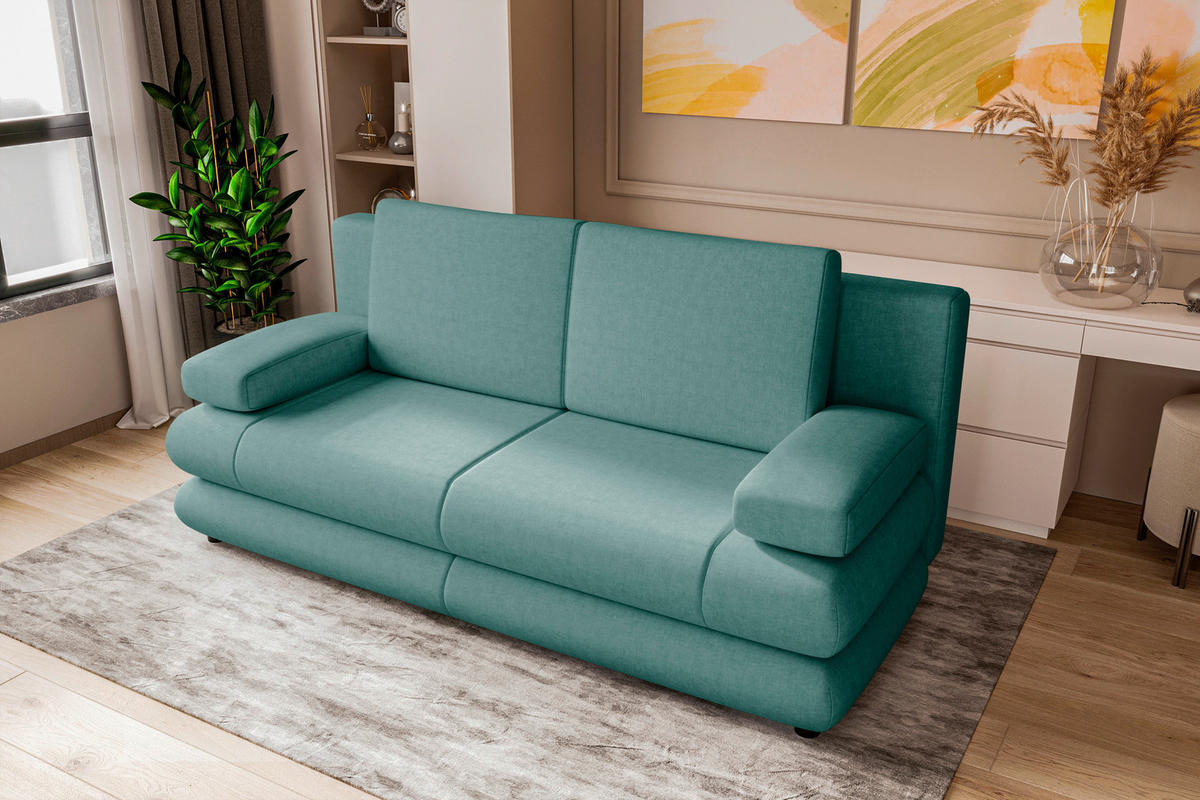 SCHLAFSOFA  mit Liegefunktion, Rücken echt Mikrofaser Mintgrün  - Schwarz/Mintgrün, KONVENTIONELL, Kunststoff/Textil (212/93/90cm) - Carryhome