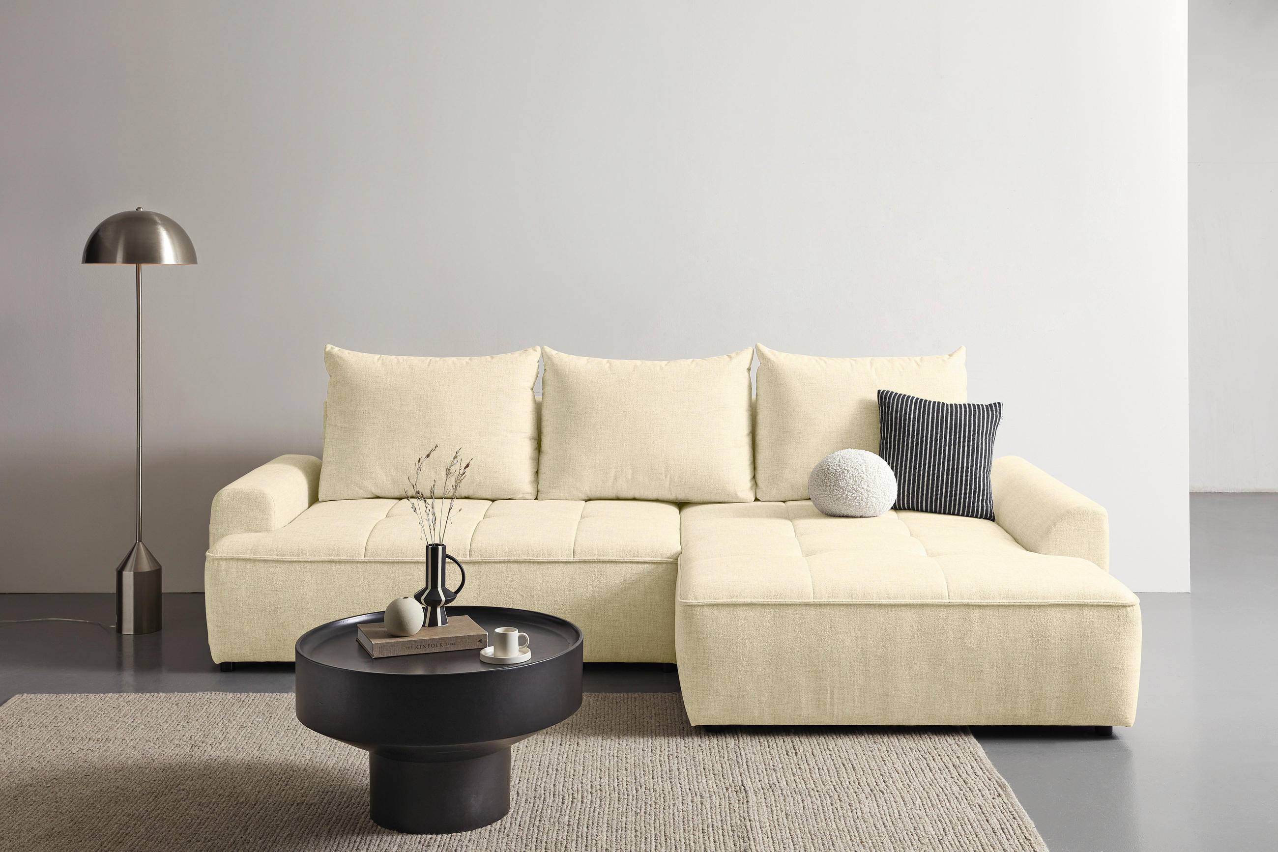 Thumbnail - Carryhome Ecksofa, Creme, Textil, 4-Sitzer, Füllung: Silikon, Ottomane rechts, L-Form, 295x169 cm, Liegefunktion, seiten...