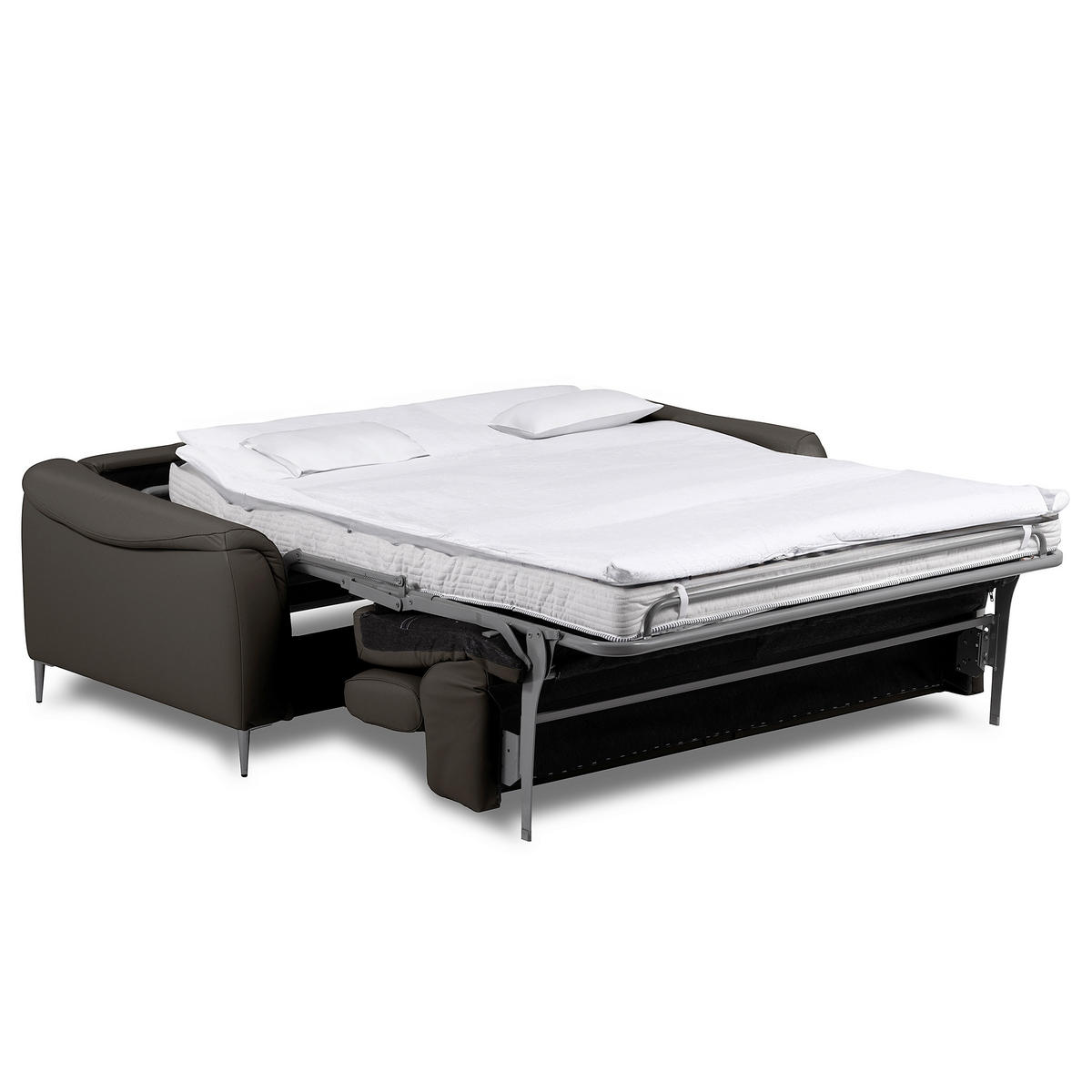 SCHLAFSOFA PAFOS Dunkelbraun Echtleder Lederlook  - Dunkelbraun/Schwarz, Design, Leder/Textil (203/77-98/103cm) - MID.YOU