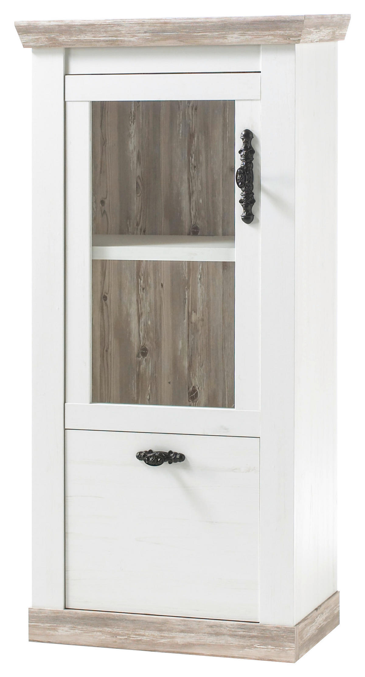 VITRINE in Pinienfarben  - Schwarz/Pinienfarben, Design, Holzwerkstoff/Metall (71/146/37cm) - MID.YOU