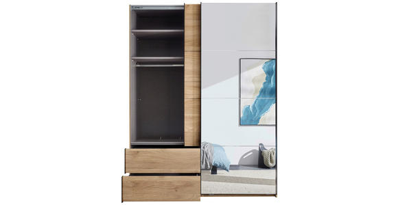 SCHWEBETÜRENSCHRANK  in Eichefarben  - Eichefarben/Schwarz, MODERN, Glas/Holzwerkstoff (170/225,5/60,5cm) - Xora