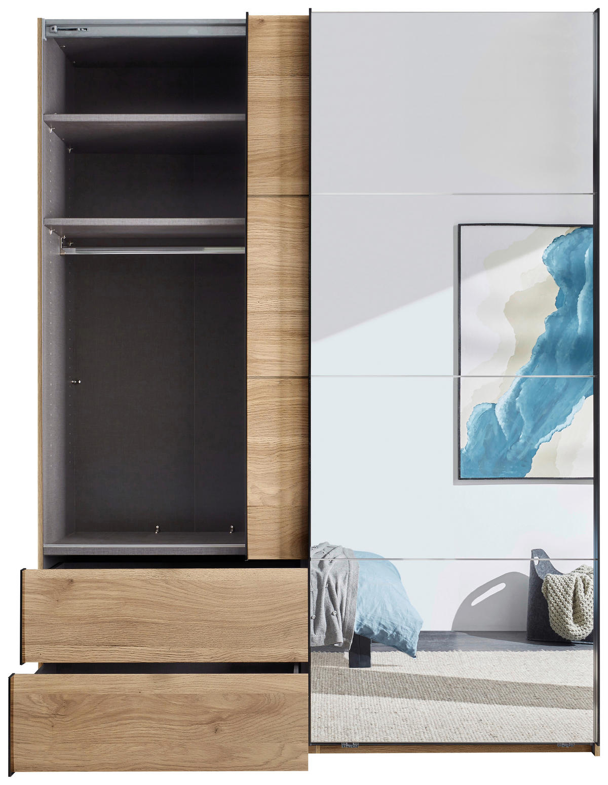 SCHWEBETÜRENSCHRANK  in Eichefarben  - Eichefarben/Schwarz, MODERN, Glas/Holzwerkstoff (170/225,5/60,5cm) - Xora