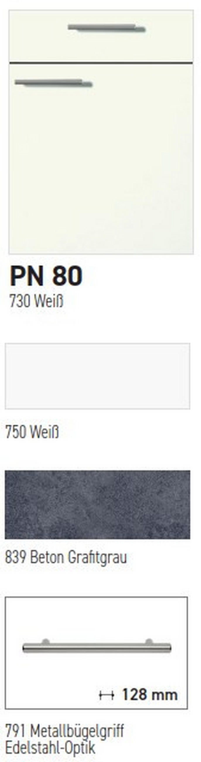 KÜCHENBLOCK PN 80 260 cm  in Graphitfarben, Weiß  - Edelstahlfarben/Graphitfarben, Design, Holzwerkstoff/Metall (260cm) - Pino
