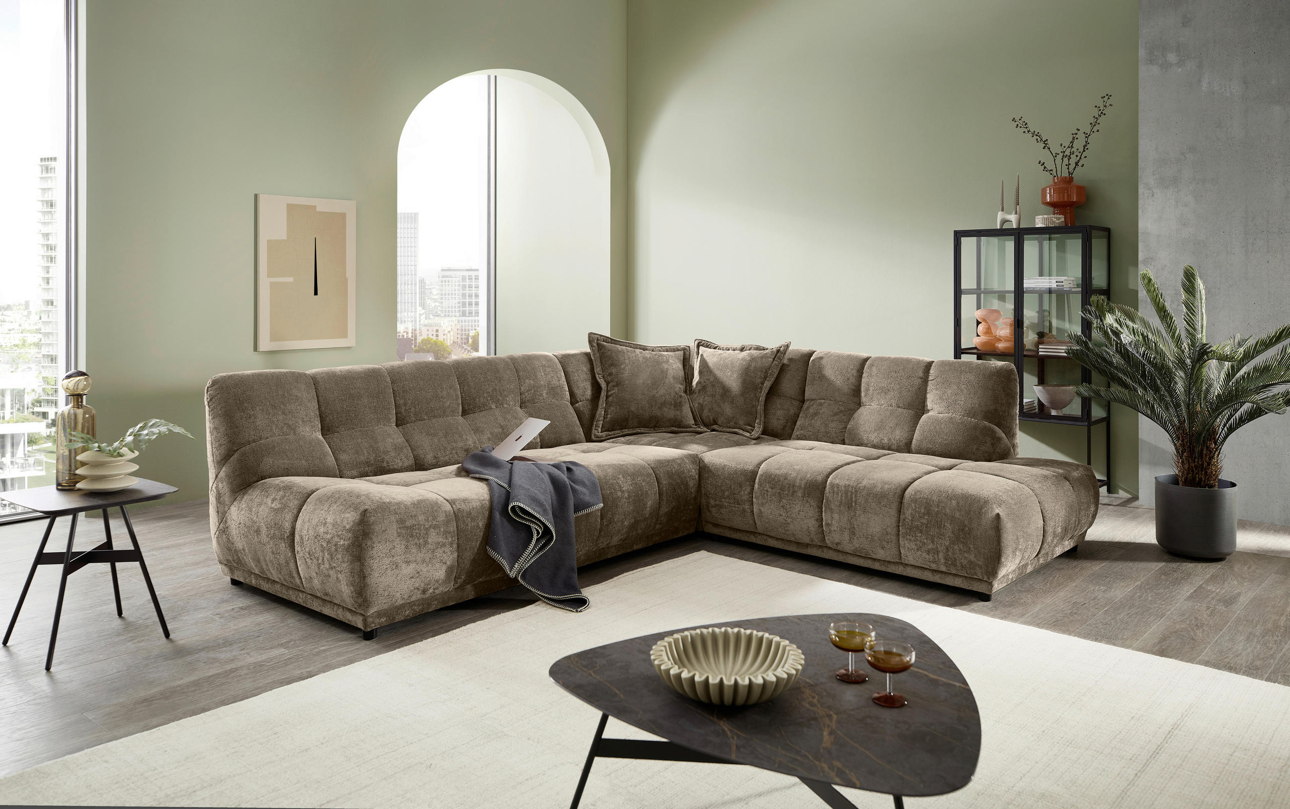 ECKSOFA ITALIA in Chenille Braun  284/250 cm  - Schwarz/Braun, MODERN, Kunststoff/Textil (284/250cm) - Livetastic