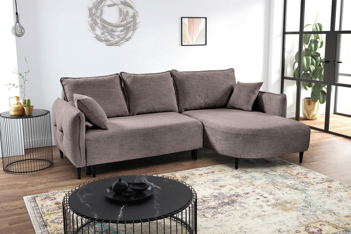ECKSOFA in Struktur Taupe  - Taupe/Schwarz, Design, Holz/Textil (244/165cm) - MID.YOU
