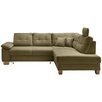 ECKSOFA Olivgrün Cord Bettkasten, Schlaffunktion, Sitztiefenverstellung, Kopfstütze, Liegefläche im Originalstoff  - Naturfarben/Olivgrün, MODERN, Holz/Textil (274/206cm) - Livetastic