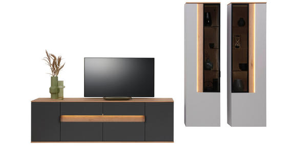 WOHNWAND  in Anthrazit, Grau, Eichefarben   - Eichefarben/Anthrazit, Design, Glas/Holz (297cm) - Dieter Knoll