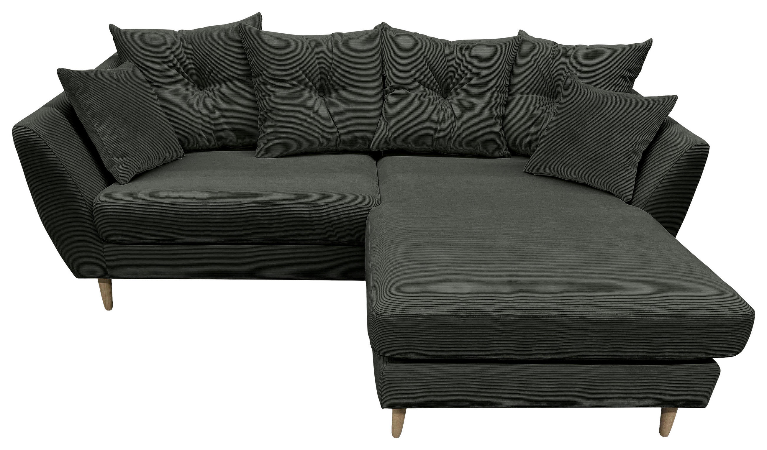 ECKSOFA Dunkelgrün Feincord  - Dunkelgrün/Buchefarben, KONVENTIONELL, Holz/Textil (211/154cm) - Carryhome