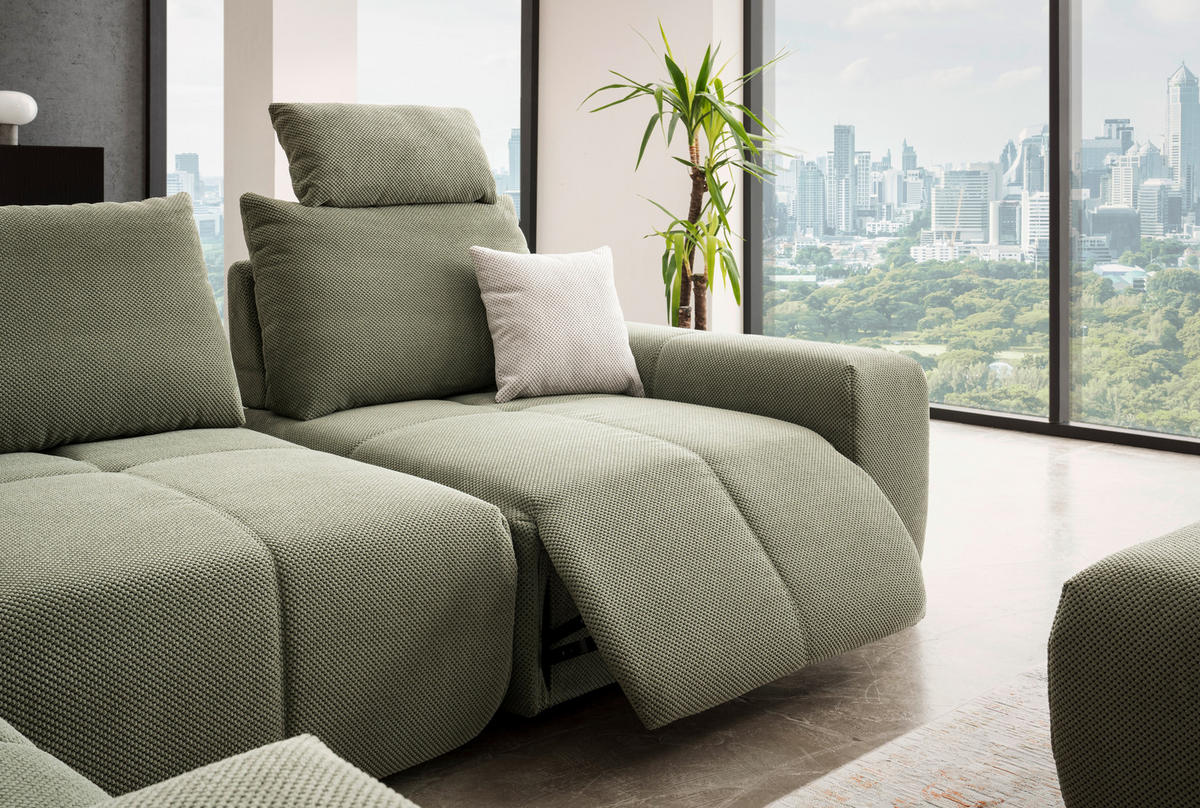 ECKSOFA in Velours Olivgrün  - Schwarz/Olivgrün, Design, Kunststoff/Textil (326/236cm) - Xora