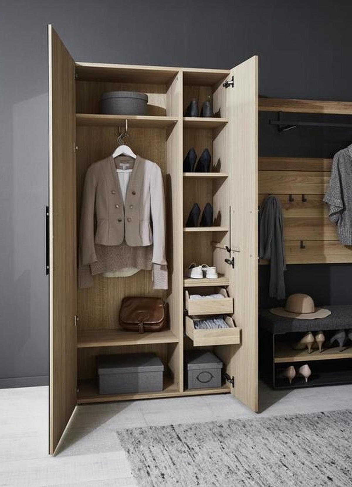 GARDEROBENSCHRANK  in 97,2/194/43,5 cm  - Eichefarben/Anthrazit, Natur, Glas/Holz (97,2/194/43,5cm) - Voglauer
