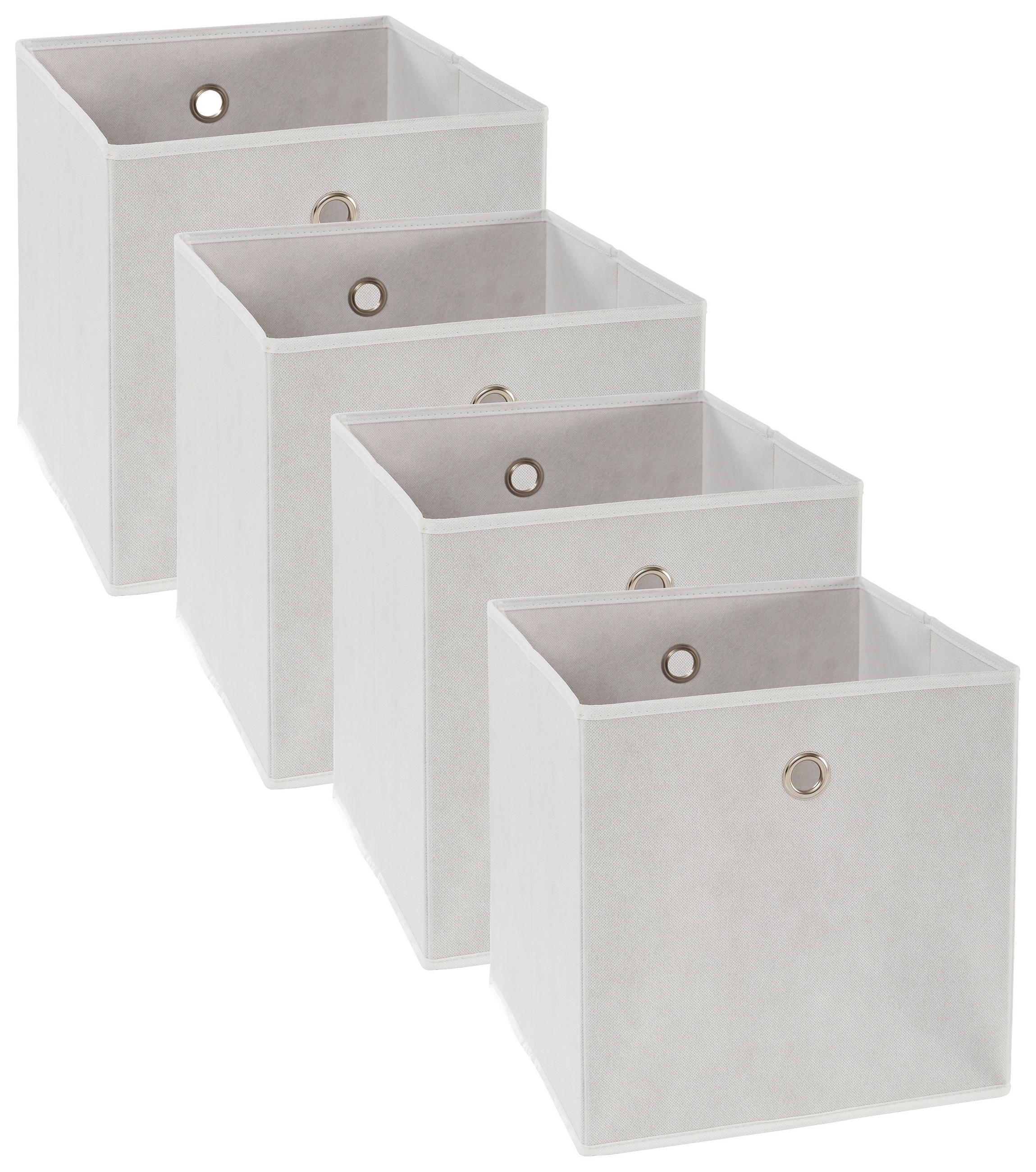 FALTBOX 4er Set Metall, Textil, Karton Silberfarben, Weiß  - Silberfarben/Weiß, Design, Karton/Textil (32/32/32cm) - Carryhome