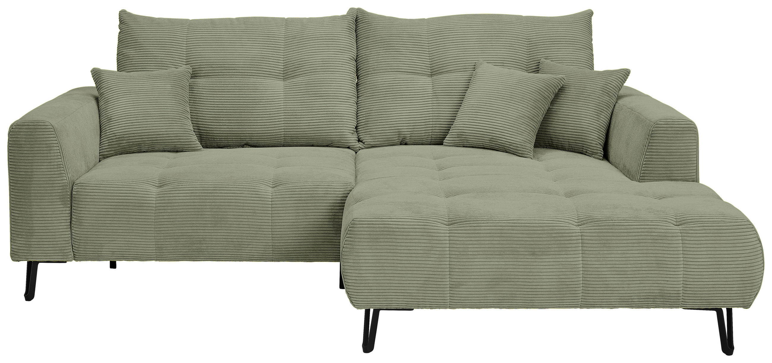 ECKSOFA Salbeigrün Cord  - Salbeigrün/Schwarz, KONVENTIONELL, Textil/Metall (250/185cm) - Carryhome