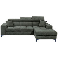 ECKSOFA Dunkelgrün Chenille Zierkissen, Bettkasten, Rücken echt, Kopfteilverstellung, Sitztiefenverstellung  - Dunkelgrün/Schwarz, KONVENTIONELL, Kunststoff/Textil (268/172cm) - Carryhome