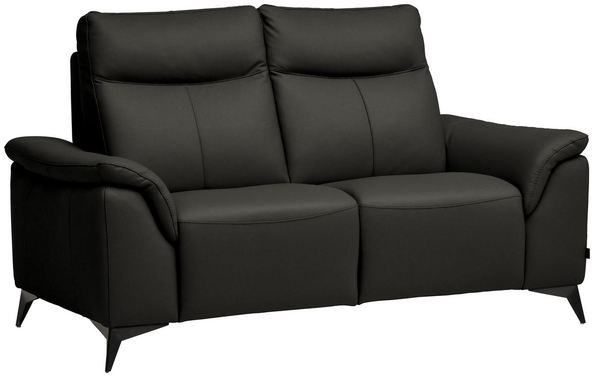 2-SITZER-SOFA Echtleder Mokka  - Schwarz/Mokka, Design, Leder/Metall (176/105/98cm) - Belluti