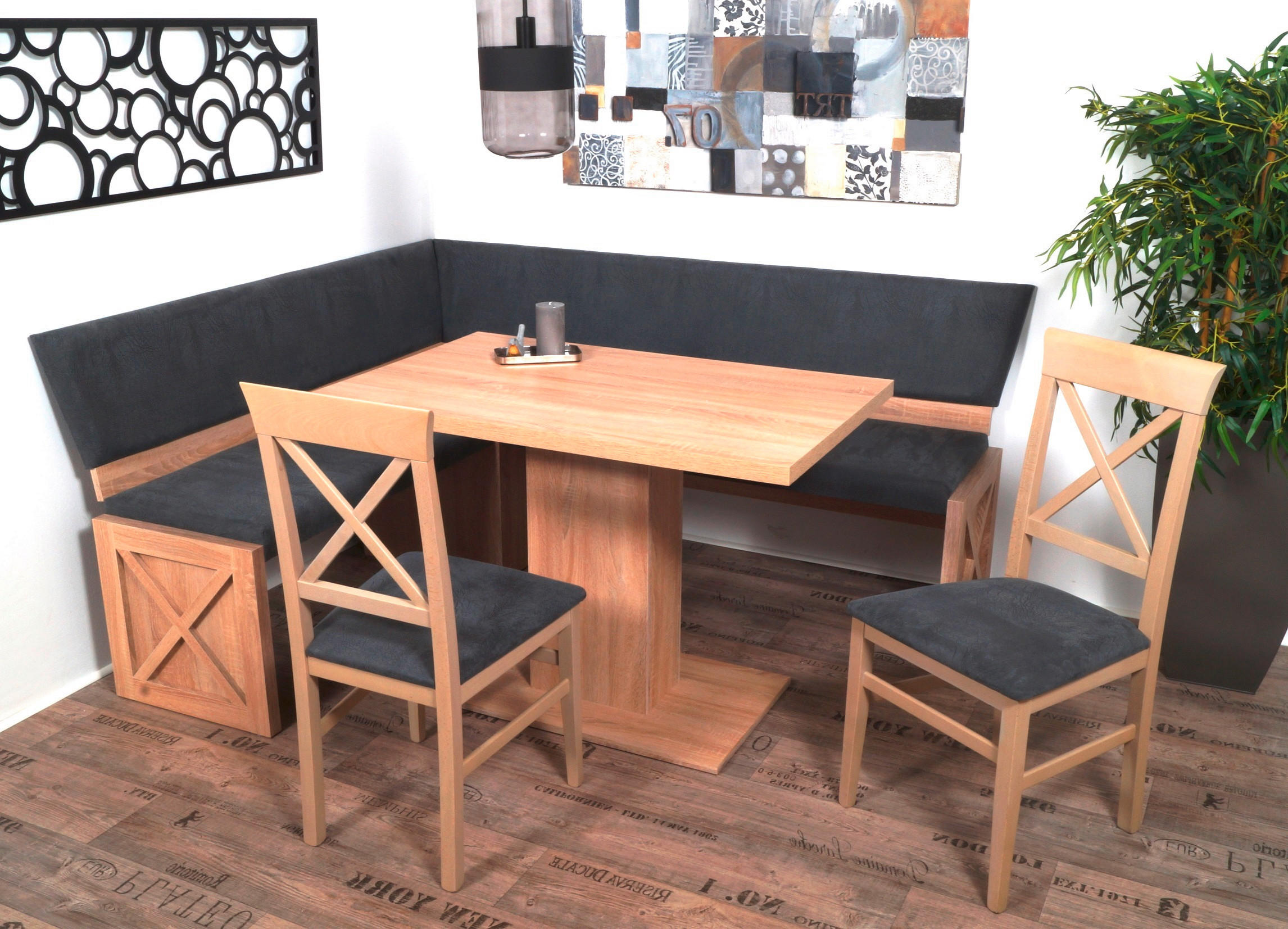 ECKBANKGRUPPE Grau, Sonoma Eiche  - Grau/Sonoma Eiche, KONVENTIONELL, Holz/Textil (150/185/87cm) - MID.YOU