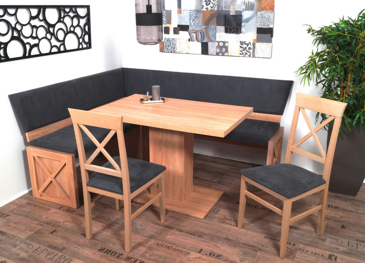 ECKBANKGRUPPE Grau, Sonoma Eiche  - Grau/Sonoma Eiche, KONVENTIONELL, Holz/Textil (150/185/87cm) - MID.YOU