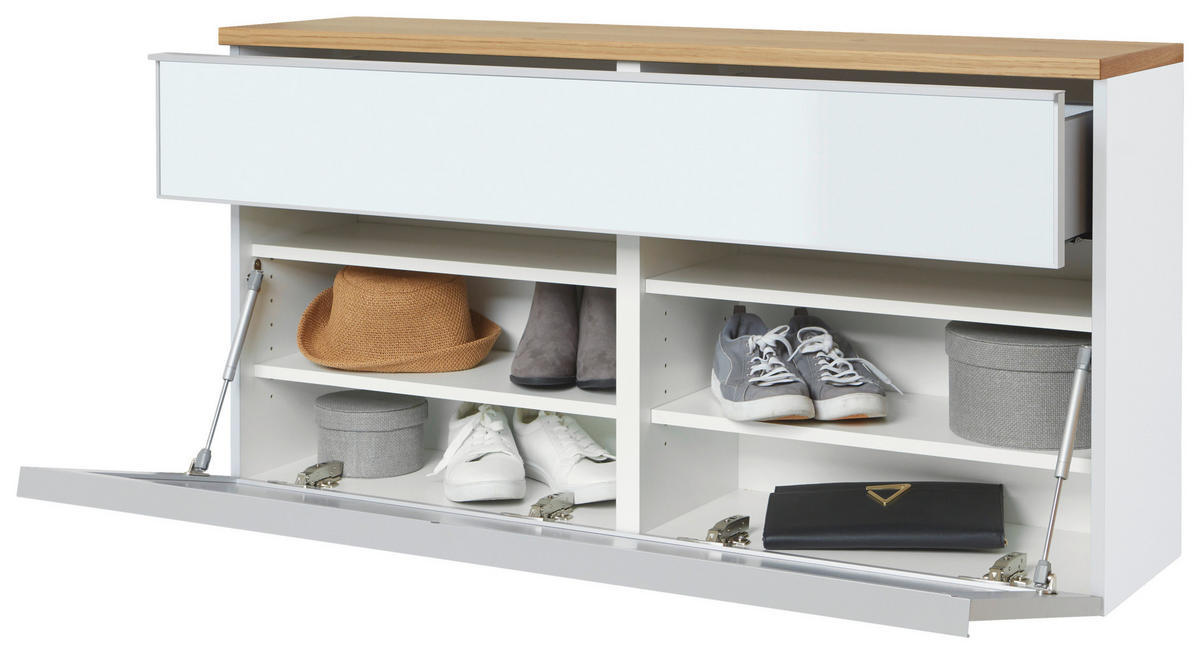GARDEROBE 5-teilig  in 255/195/31 cm  - Weiss, Design, Glas/Holz (255/195/31cm)
