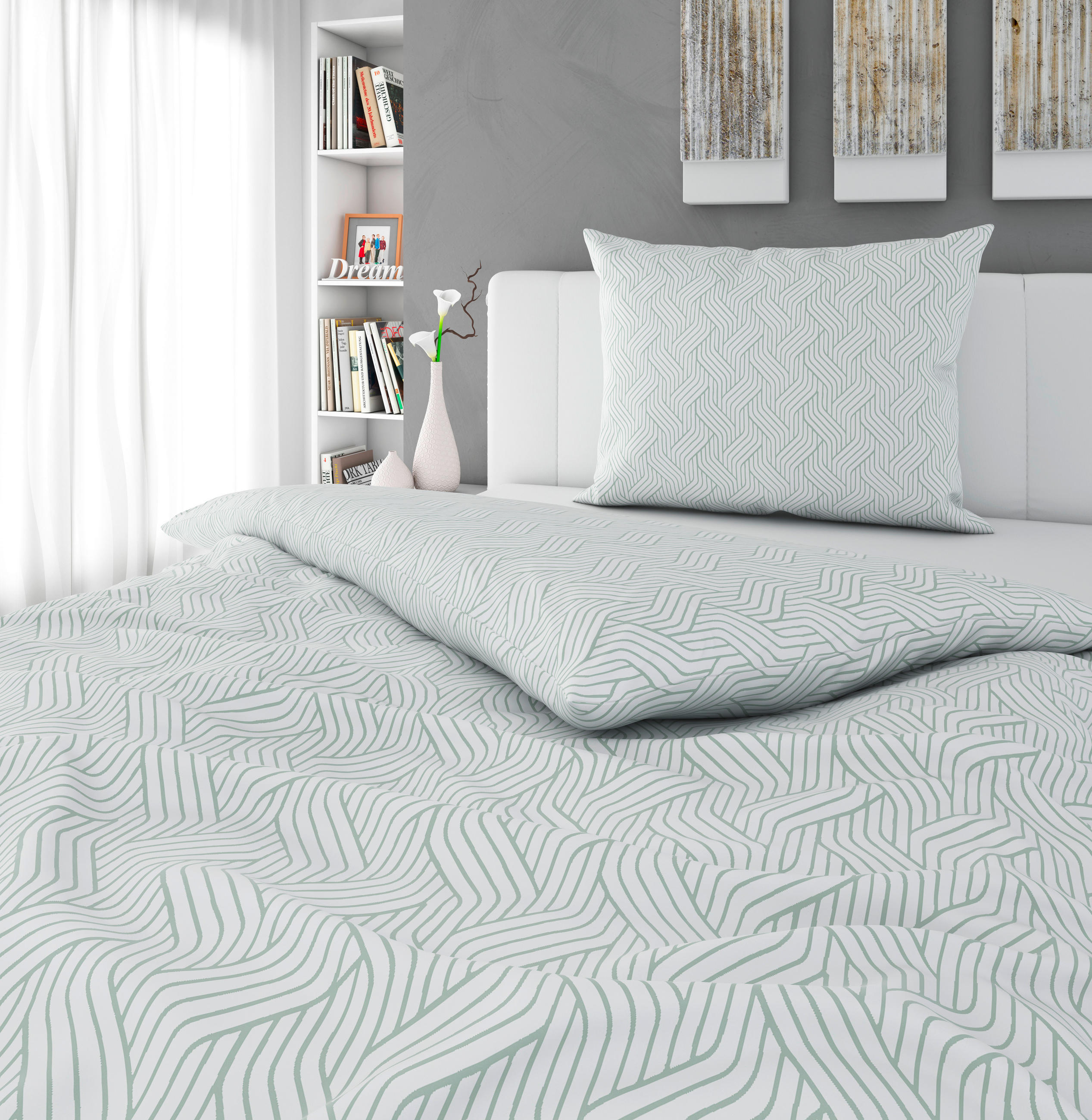 BETTWÄSCHESET Satin 165/210 cm  65 cm/100 cm  - Hellgrün, Natur, Textil (165/210cm) - Bio:Vio
