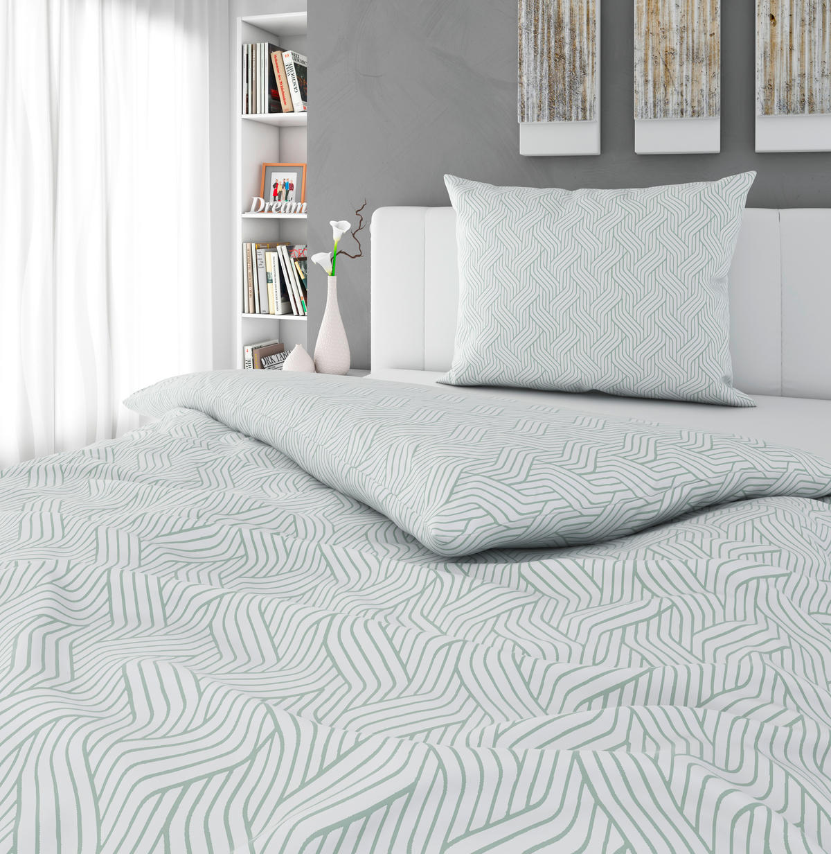 BETTWÄSCHESET Satin 165/210 cm  65 cm/100 cm  - Hellgrün, Natur, Textil (165/210cm) - Bio:Vio