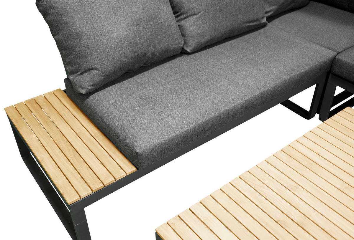 LOUNGEGARNITUR 225/225 cm Akazie Aluminium  - Dunkelgrau/Grau, KONVENTIONELL, Holz/Textil (225/225cm) - Gardenson