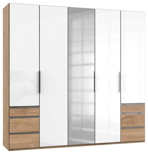DREHTÜRENSCHRANK 250/236/58 cm 5-türig Eichefarben, Weiß Hochglanz  - Chromfarben/Weiß Hochglanz, MODERN, Holzwerkstoff/Metall (250/236/58cm) - MID.YOU