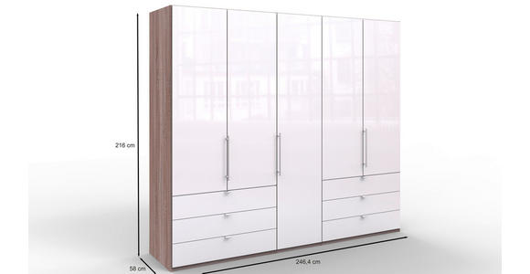 FALTTÜRENSCHRANK  in Weiß, Trüffeleichefarben  - Chromfarben/Trüffeleichefarben, KONVENTIONELL, Glas/Holzwerkstoff (250/216/58cm) - Venda