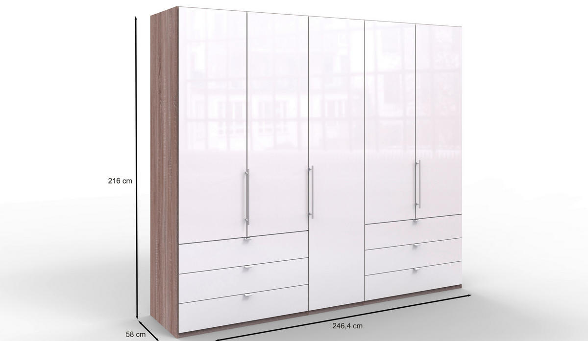 FALTTÜRENSCHRANK in Weiss, Trüffeleichefarben  - Chromfarben/Weiss, Konventionell, Glas/Holzwerkstoff (250/216/58cm) - Venda