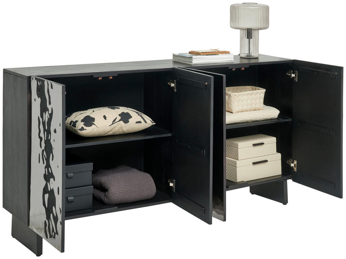 TÁLALÓSZEKRÉNY 175/90/40 cm  - fekete/magasfényű fekete, Trend, fa/fém (175/90/40cm) - Ambia Home