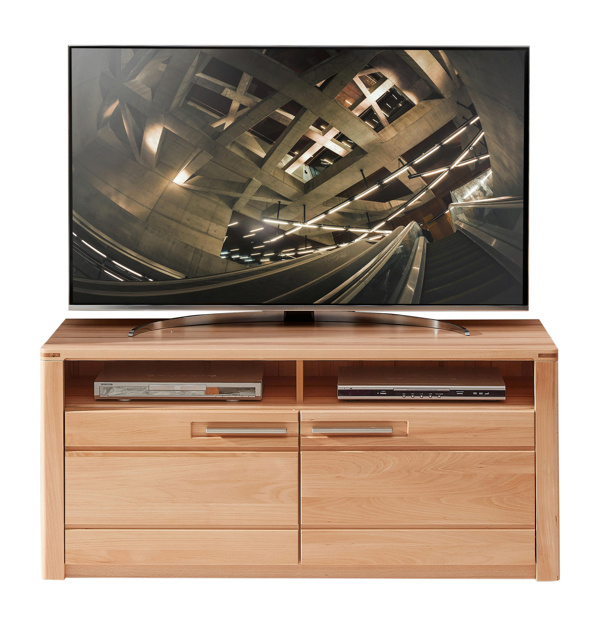 KOMODA POD TELEVIZI, jádrový buk, jádrový buk, 131/58/45 cm - jádrový buk/barvy nerez oceli, Natur, kov/dřevo (131/58/45cm) - Carryhome