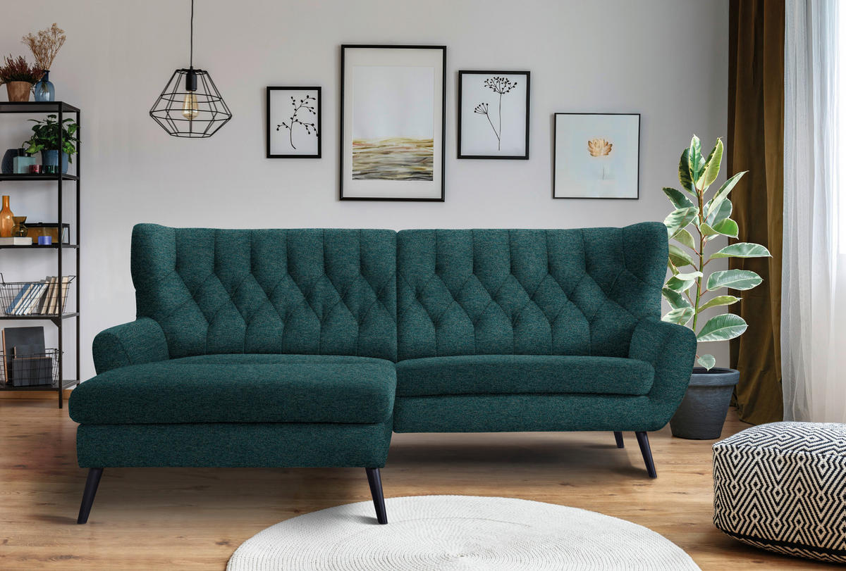 ECKSOFA  in Flachgewebe Petrol  165/237 cm  - Petrol/Schwarz, Design, Holz/Textil (165/237cm) - Stylife