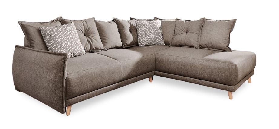 ECKSCHLAFSOFA Hellbraun Webstoff - Hellbraun/Beige, Basics, Holz/Textil (235/190cm) - MID.YOU