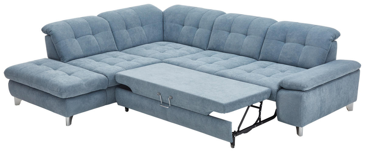 ECKSOFA in Chenille Hellblau  - Chromfarben/Hellblau, Design, Textil/Metall (260/310cm) - Beldomo Speed