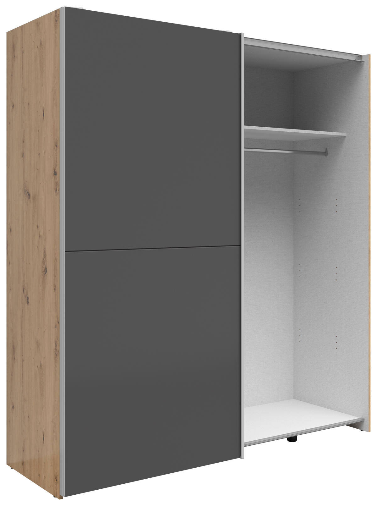 SCHWEBETÜRENSCHRANK 170/191/59 cm 2-türig Weiß, Eichefarben, Eiche Artisan  - Eichefarben/Silberfarben, Basics, Holzwerkstoff/Kunststoff (170/191/59cm) - Boxxx