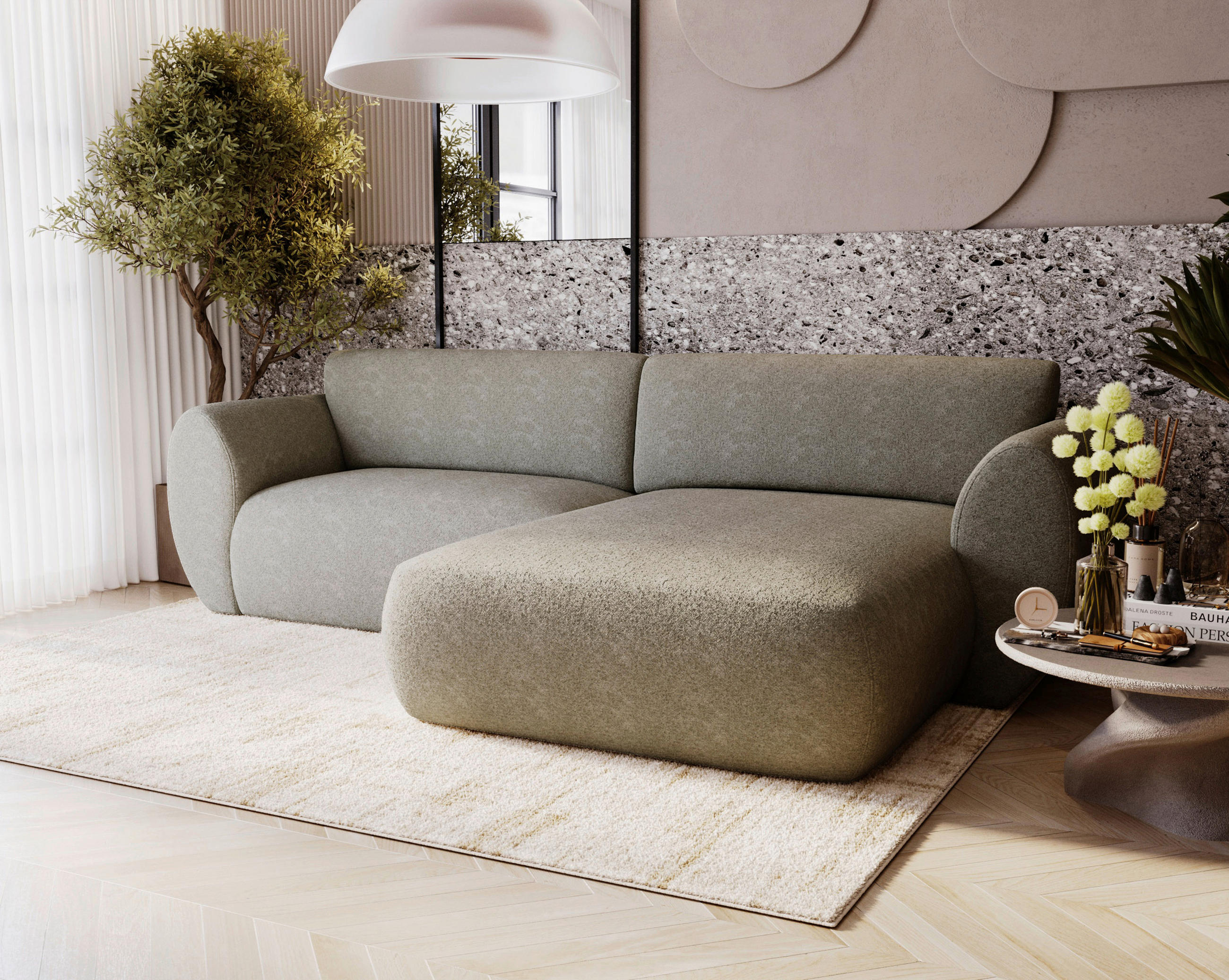 ECKSOFA Chenille Taupe  - Taupe/Schwarz, Design, Kunststoff/Textil (288/170cm) - Livetastic