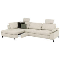 ECKSOFA in Cord, Velours Creme, Naturfarben  - Creme/Schwarz, Design, Textil/Metall (197/291cm) - Beldomo Style