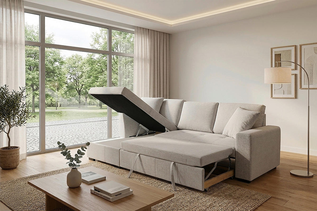 ECKSOFA LUKAS Silberfarben Struktur Zierkissen, Bettkasten  - Silberfarben, Trend, Textil (158/239cm) - P & B