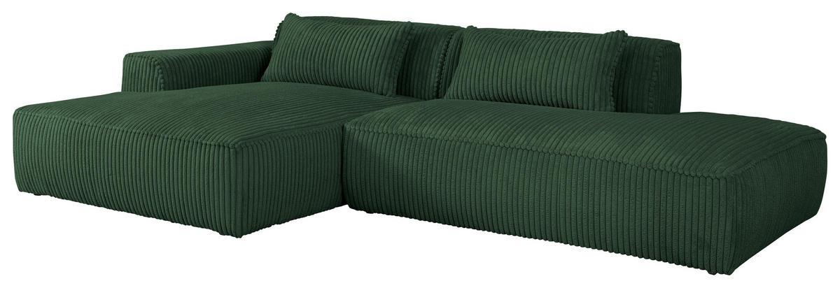 ECKSOFA BILLUND Dunkelgrün Cord Nierenkissen  - Dunkelgrün/Schwarz, KONVENTIONELL, Kunststoff/Textil (294/165cm) - Livetastic