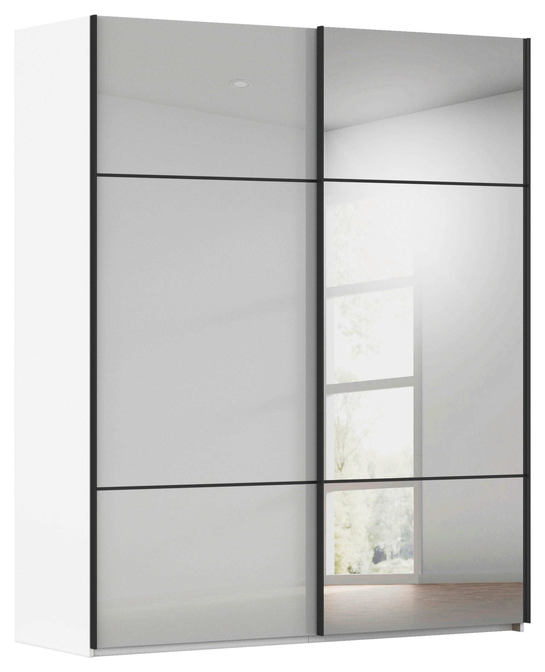 SCHWEBETÜRENSCHRANK Grau, Weiss  - Weiss/Schwarz, Konventionell, Glas/Holzwerkstoff (201/223/68cm) - Novel