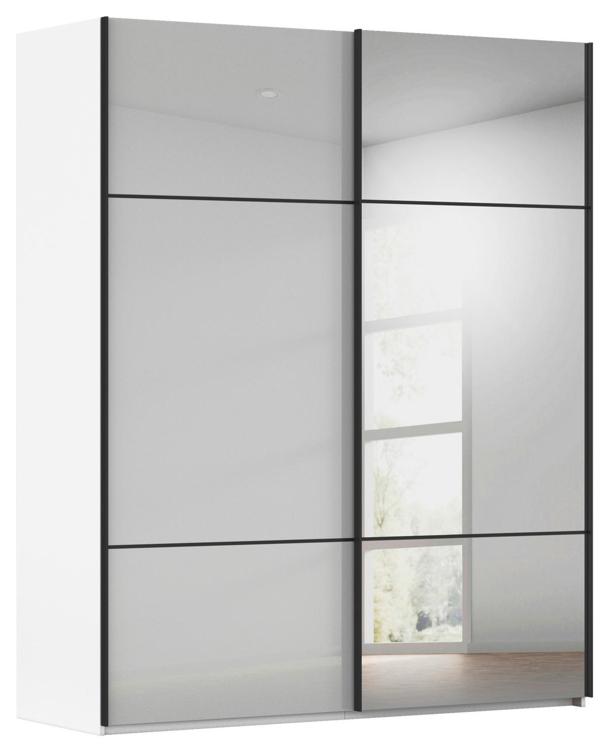 SCHWEBETÜRENSCHRANK 162/223/68 cm 2-türig Grau, Weiß  - Schwarz/Weiß, KONVENTIONELL, Glas/Holzwerkstoff (162/223/68cm) - Novel