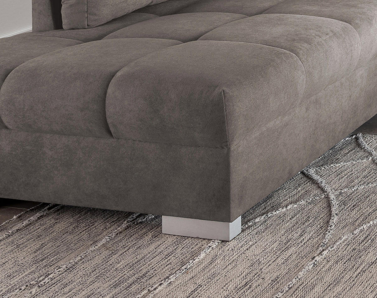 ECKSCHLAFSOFA in Mikrofaser Graubraun  - Graubraun/Silberfarben, Design, Holz/Textil (202/298cm) - MID.YOU
