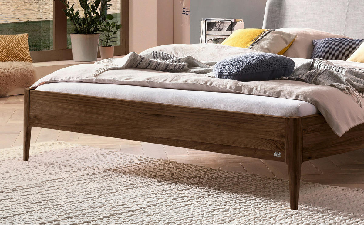 BETT 140/200 cm  in Nussbaumfarben, Hellgrau   - Nussbaumfarben/Hellgrau, Modern, Holz/Textil (140/200cm) - Hasena