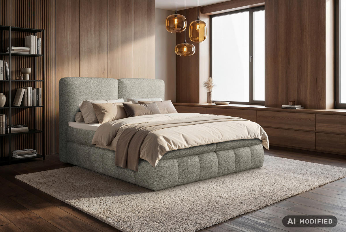 BOXBETT 180/200 cm,  in Beige, Bettkasten, Topper, Matratzen, H3 = fest  - Beige/Schwarz, KONVENTIONELL, Kunststoff/Textil (180/200cm) - Carryhome