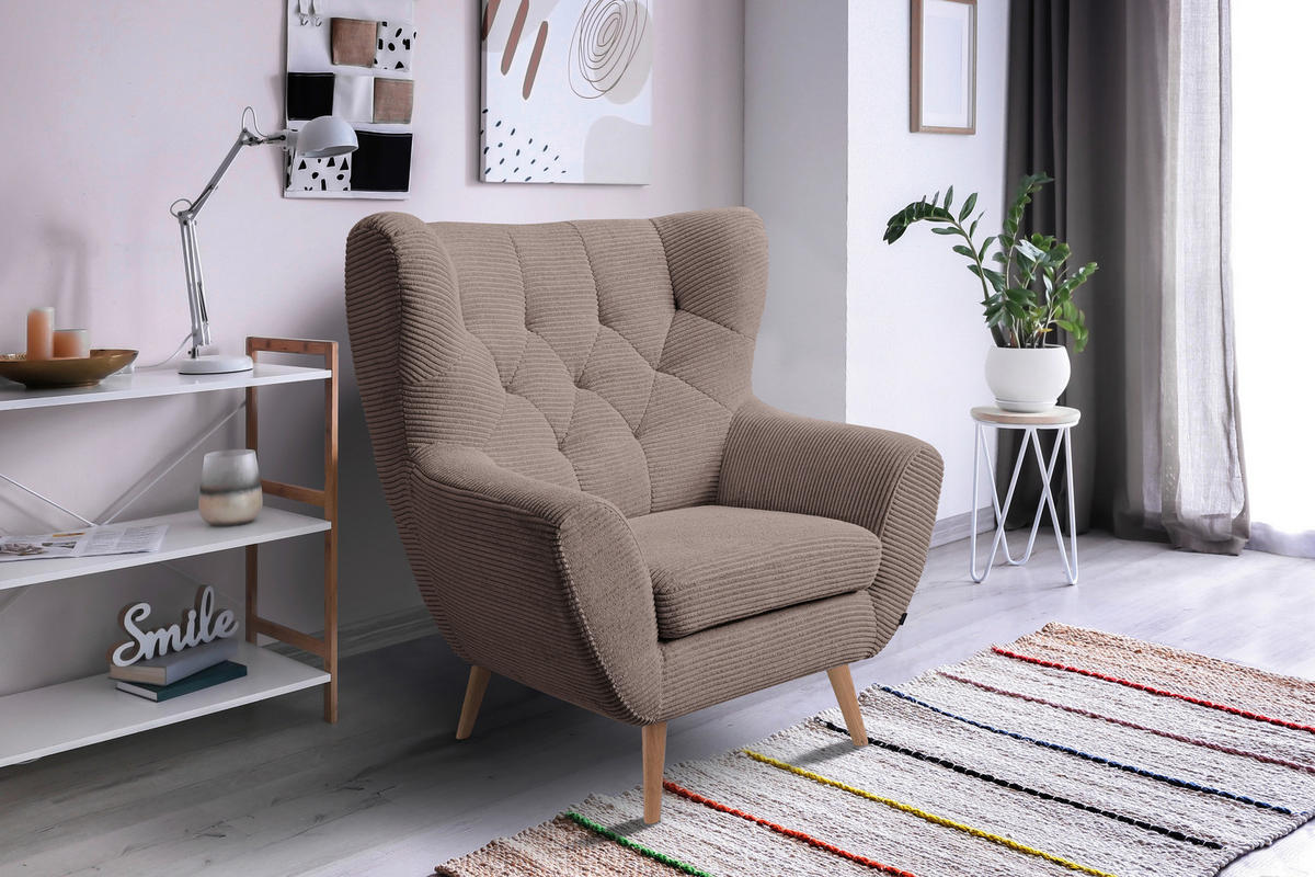 SESSEL in Cord Braun  - Eichefarben/Braun, Design, Holz/Textil (87/101/95cm) - Stylife
