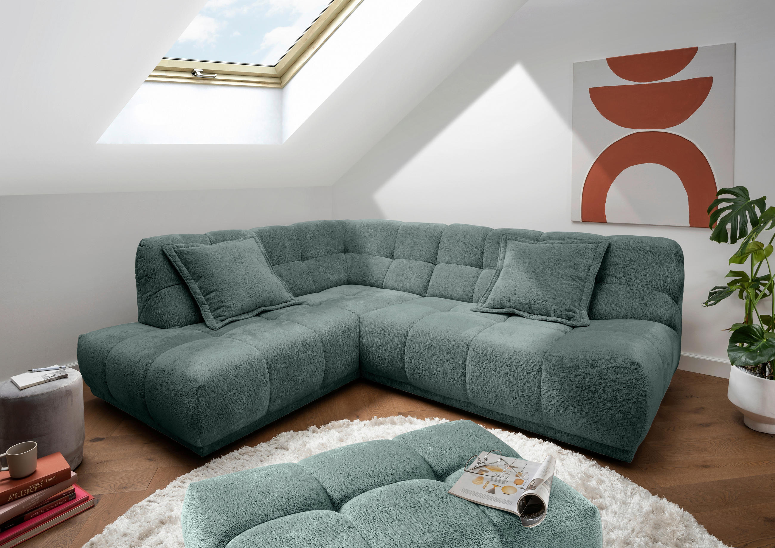 ECKSOFA Chenille Türkis  - Türkis/Schwarz, Modern, Kunststoff/Textil (203/254cm) - Livetastic