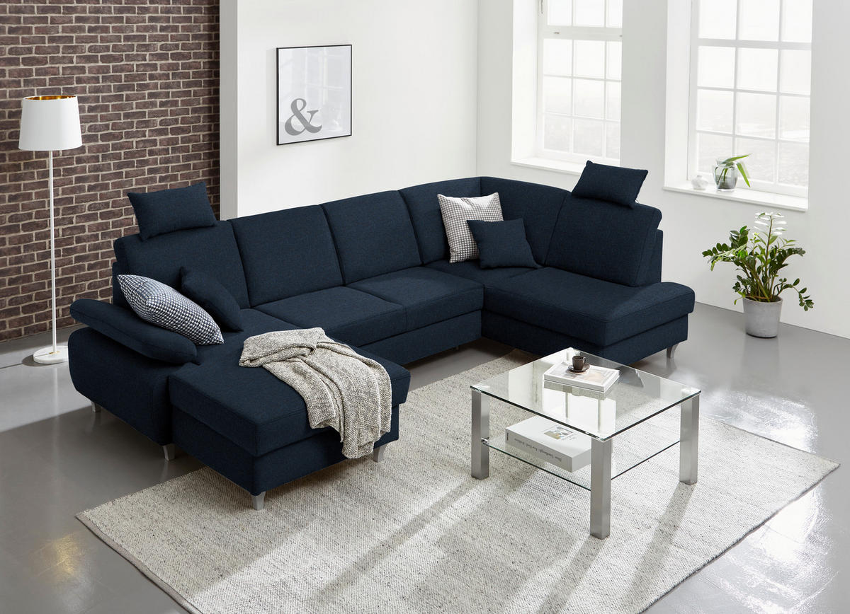 WOHNLANDSCHAFT in Webstoff Dunkelblau  - Silberfarben/Dunkelblau, Konventionell, Holz/Textil (167/322/186cm) - Cantus