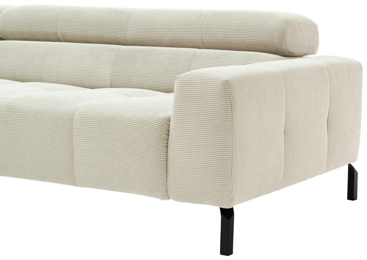 SEDEŽNA GARNITURA, rebrasti žamet bela  - črna/bela, Moderno, kovina/tekstil (308-311/219cm) - Pure Home Comfort