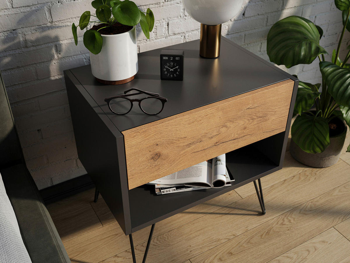 NACHTTISCH 51,2/50/35,6 cm  - Eichefarben/Graphitfarben, Basics, Holzwerkstoff/Metall (51,2/50/35,6cm) - MID.YOU